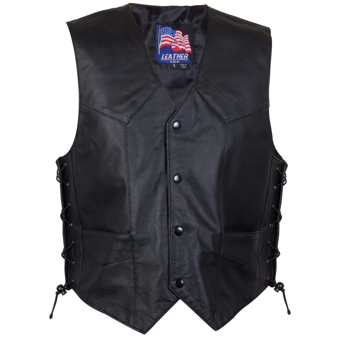 USA Leather 201L Men's Black Classic Leather Side Lace Vest 5 USA Leather 201L Men's Black Classic Leather Side Lace Vest