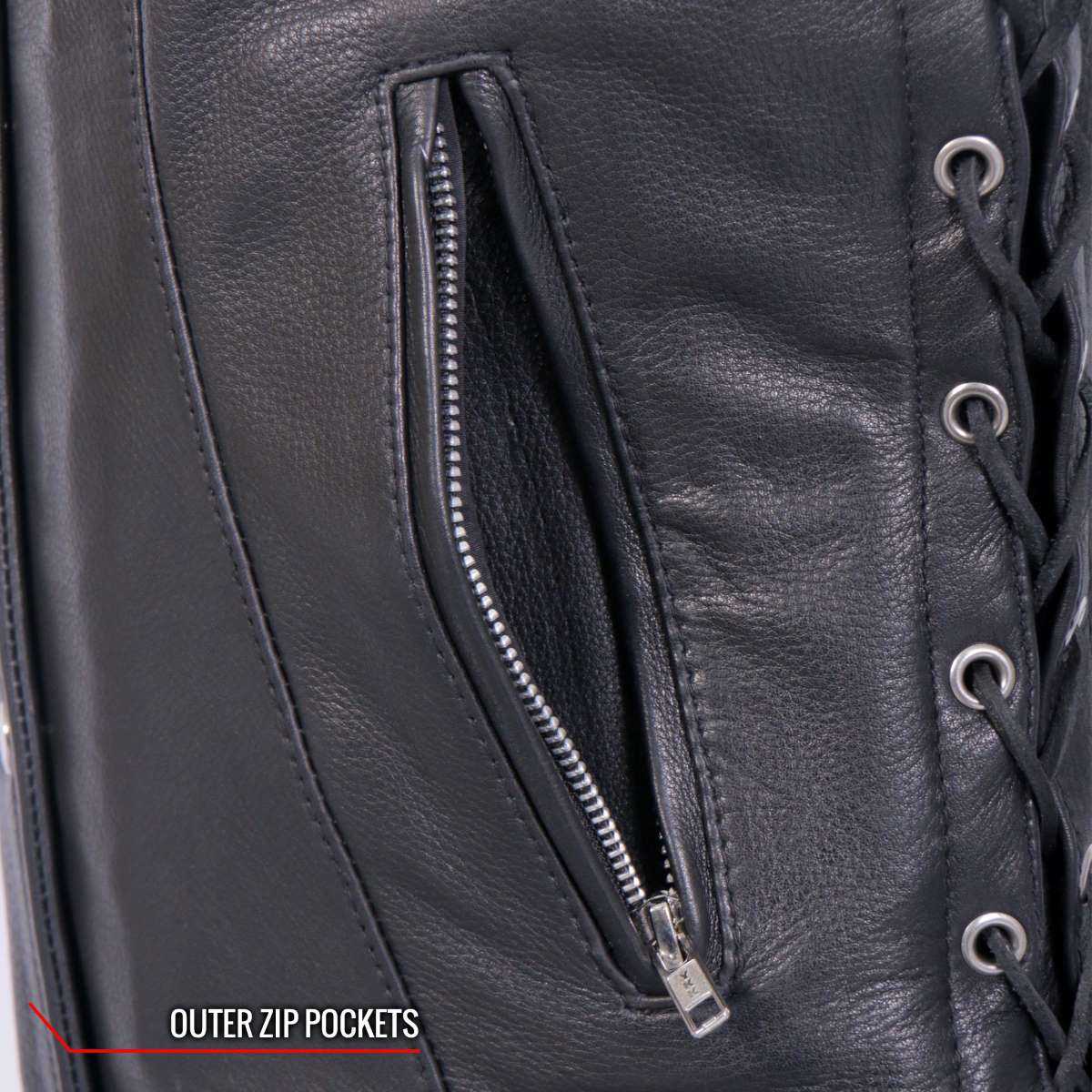 Hot Leathers VSL1017 Ladies 'Sugar Skull' Lined Black Leather MC Vest 5 Hot Leathers VSL1017 Ladies 'Sugar Skull' Lined Black Leather MC Vest
