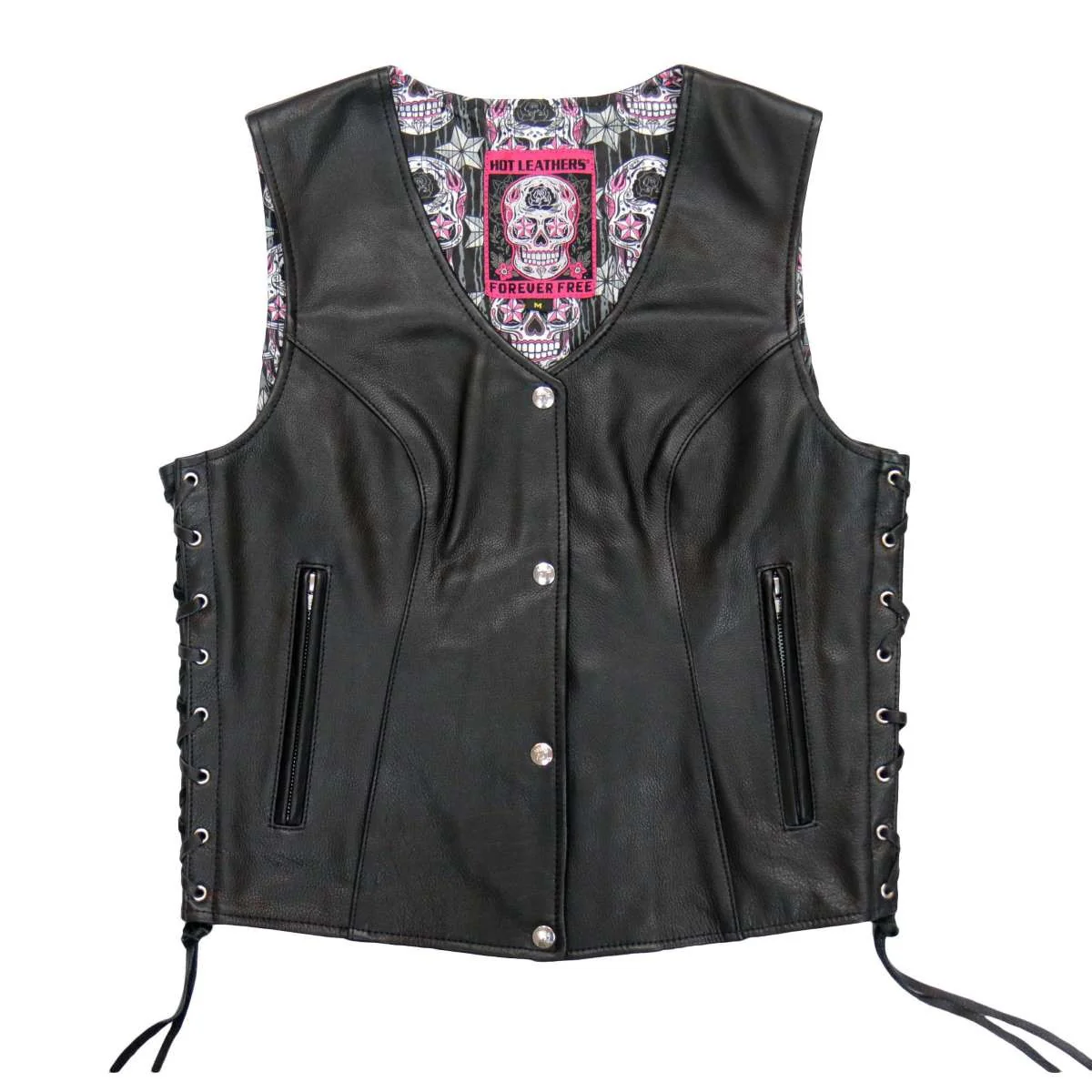 Hot Leathers VSL1017 Ladies 'Sugar Skull' Lined Black Leather MC Vest 7 Hot Leathers VSL1017 Ladies 'Sugar Skull' Lined Black Leather MC Vest
