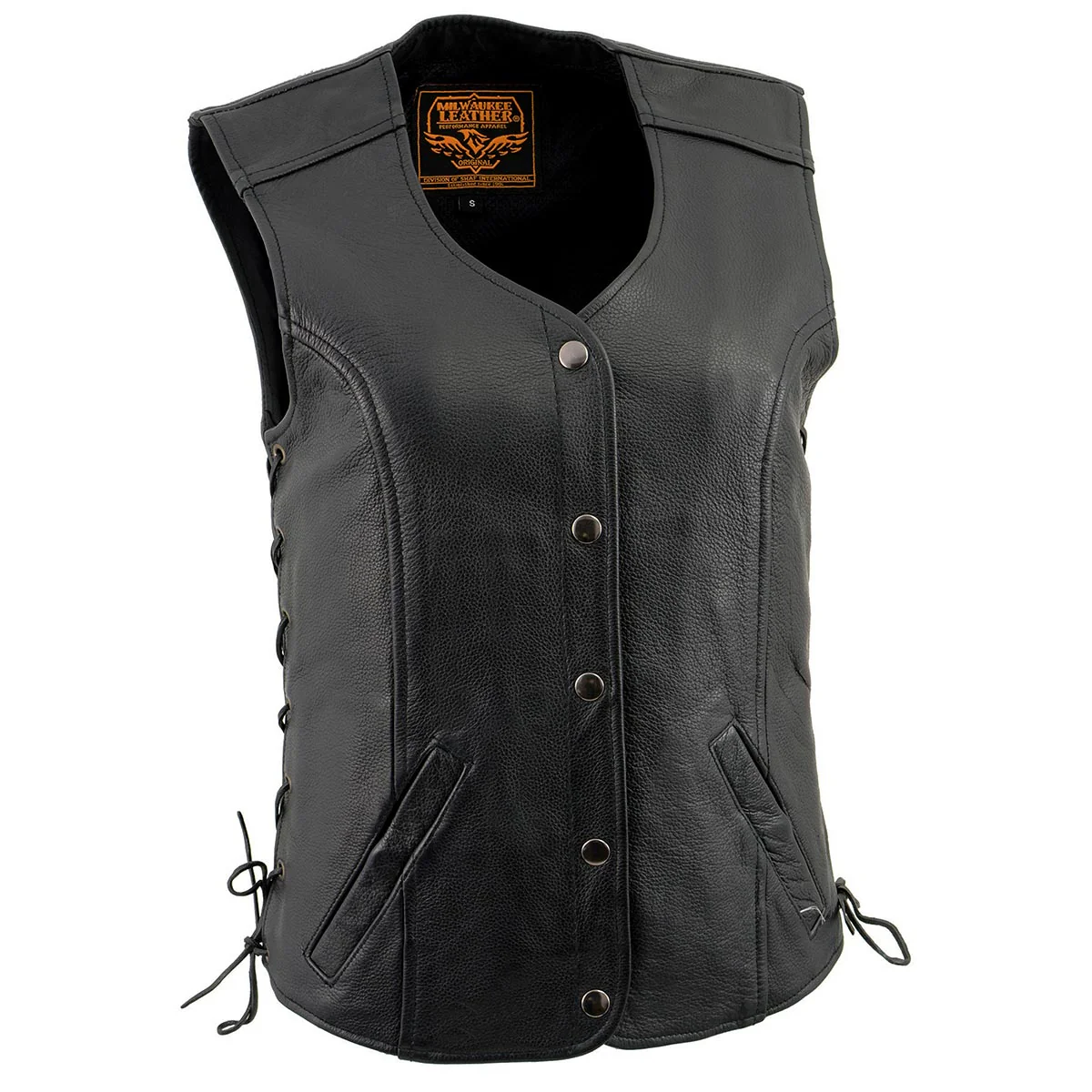 Milwaukee Leather LKL4700 Women's Black Premium Leather Side Laced Motorcycle Biker Riders Vest w/ Snap Closure 1 Milwaukee Leather LKL4700 Women's Black Premium Leather Side Laced Motorcycle Biker Riders Vest w/ Snap Closure
