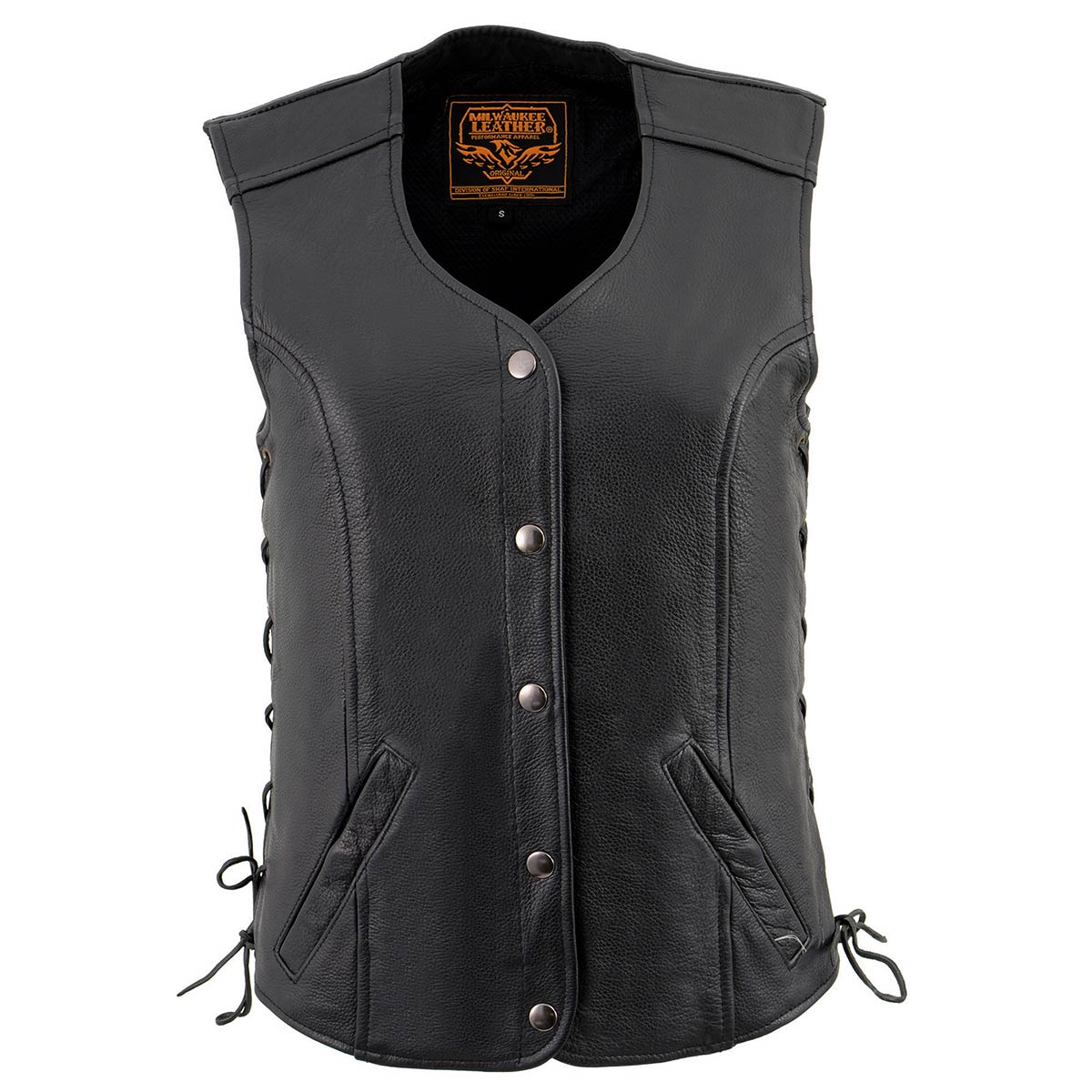 Milwaukee Leather LKL4700 Women's Black Premium Leather Side Laced Motorcycle Biker Riders Vest w/ Snap Closure 10 Milwaukee Leather LKL4700 Women's Black Premium Leather Side Laced Motorcycle Biker Riders Vest w/ Snap Closure