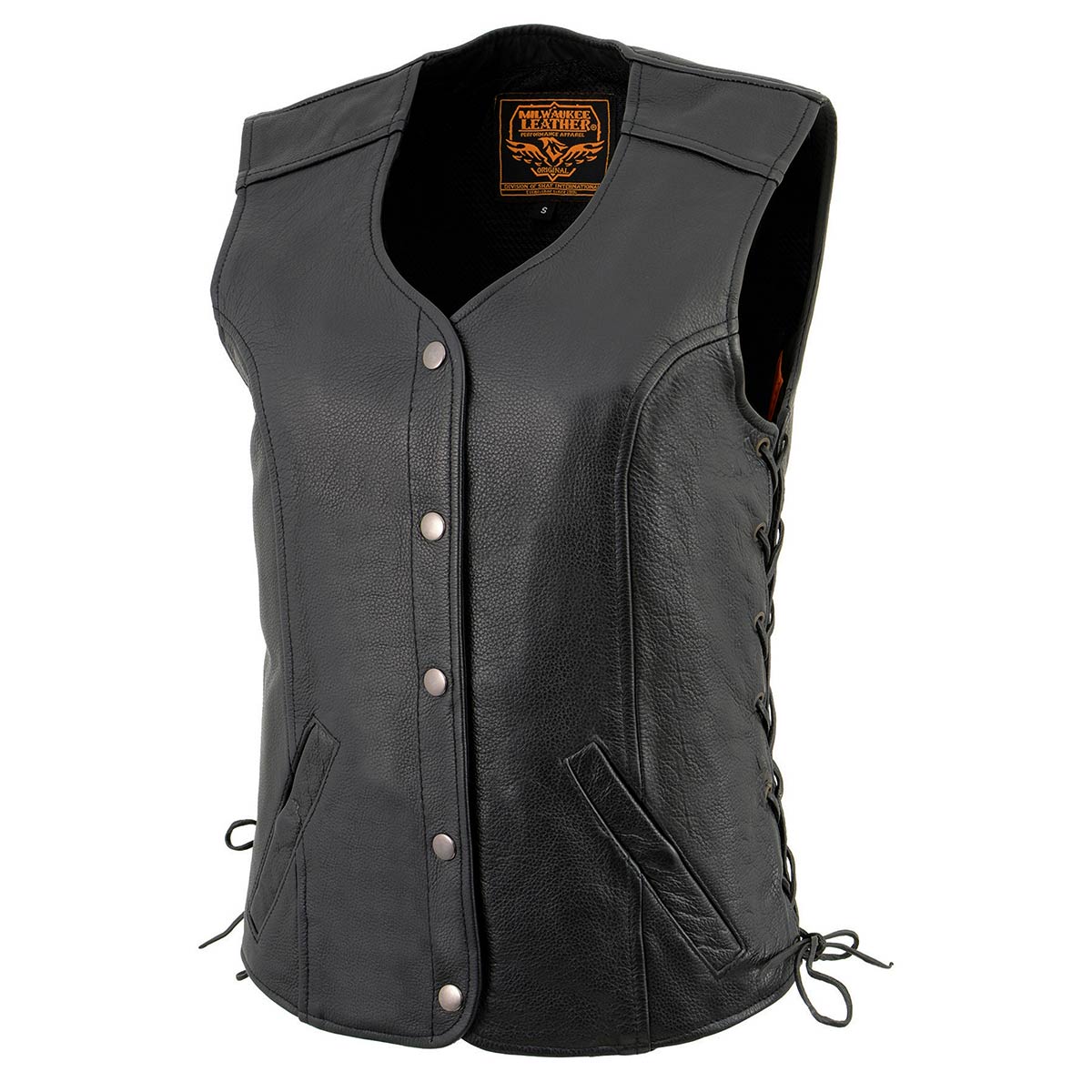 Milwaukee Leather LKL4700 Women's Black Premium Leather Side Laced Motorcycle Biker Riders Vest w/ Snap Closure 9 Milwaukee Leather LKL4700 Women's Black Premium Leather Side Laced Motorcycle Biker Riders Vest w/ Snap Closure