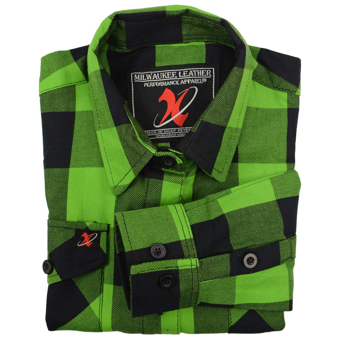 Milwaukee Leather MNG21606 Women's Lime Green and Black Long Sleeve Cotton Casual Flannel Shirt 10 Milwaukee Leather MNG21606 Women's Lime Green and Black Long Sleeve Cotton Casual Flannel Shirt