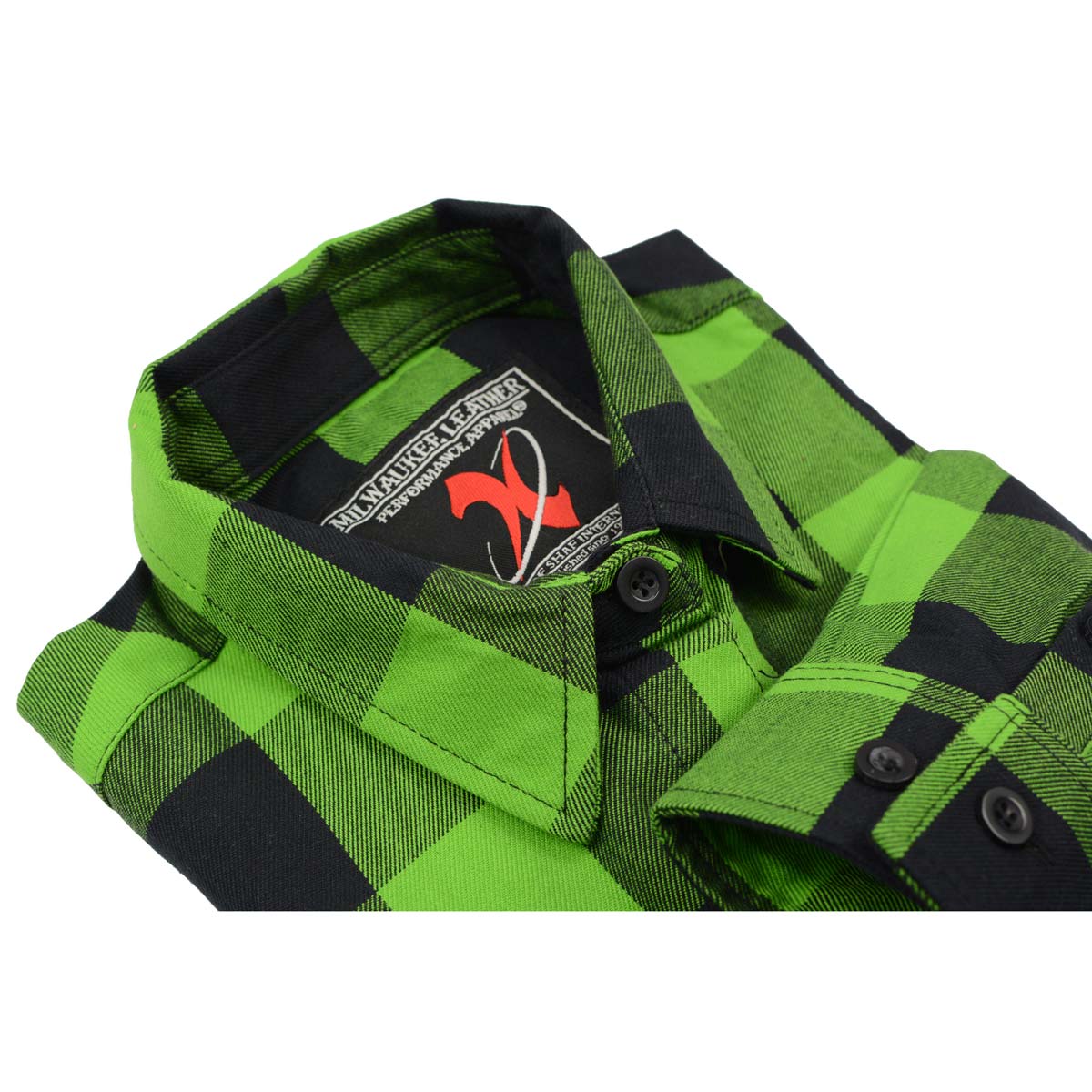 Milwaukee Leather MNG21606 Women's Lime Green and Black Long Sleeve Cotton Casual Flannel Shirt 11 Milwaukee Leather MNG21606 Women's Lime Green and Black Long Sleeve Cotton Casual Flannel Shirt