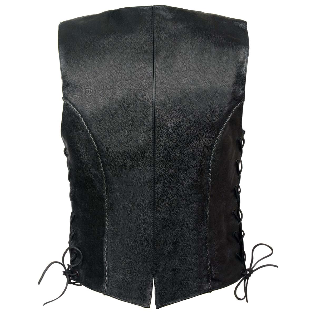 Milwaukee Leather SH2045 Women's Black Thin Braid Leather Side Lace Motorcycle Rider Vest- Front Snap Closure 2 Milwaukee Leather SH2045 Women's Black Thin Braid Leather Side Lace Motorcycle Rider Vest- Front Snap Closure
