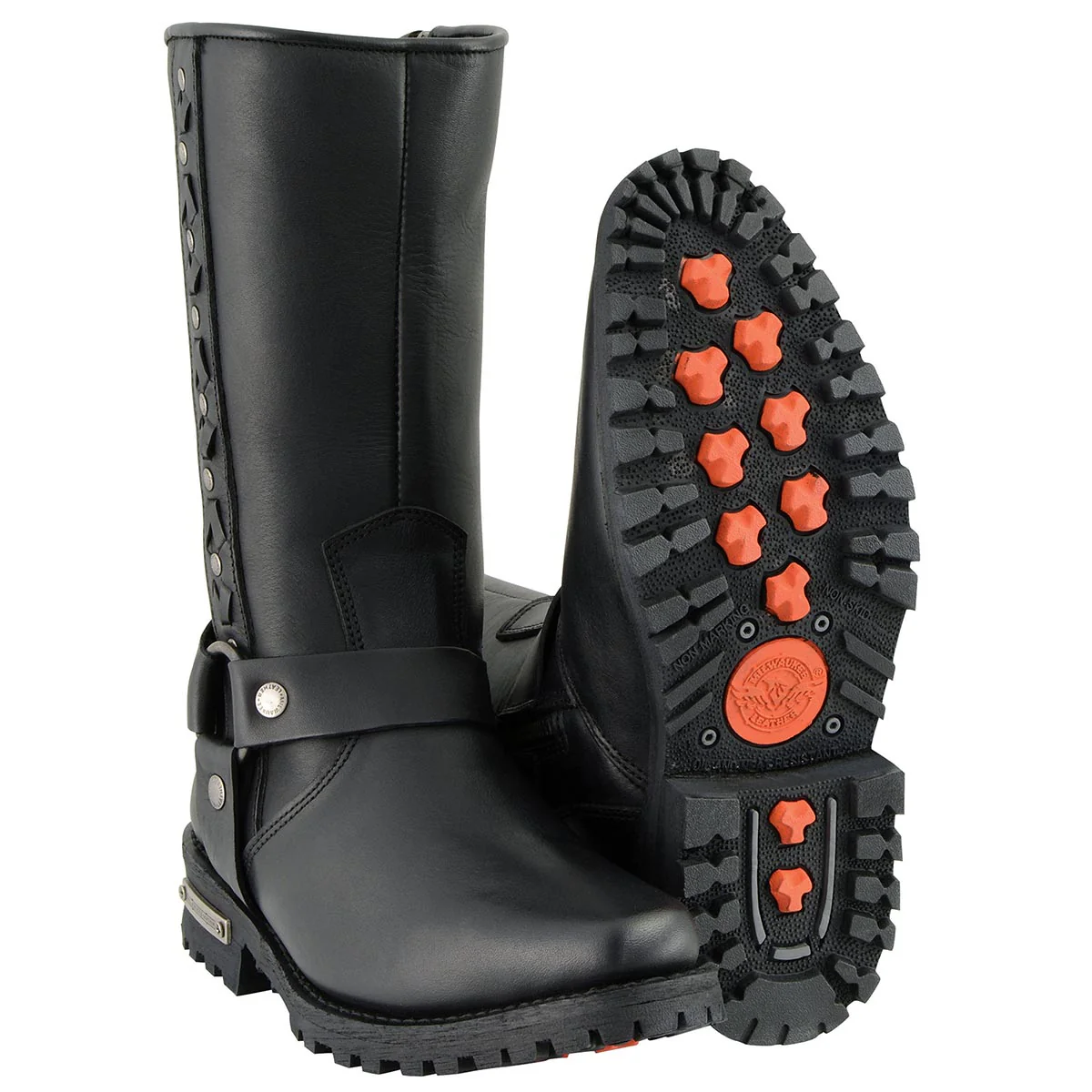 Milwaukee Leather Men's Black Leather Harness Motorcycle Boots with Braid and Riveted Details MBM9025 10 Milwaukee Leather Men's Black Leather Harness Motorcycle Boots with Braid and Riveted Details MBM9025