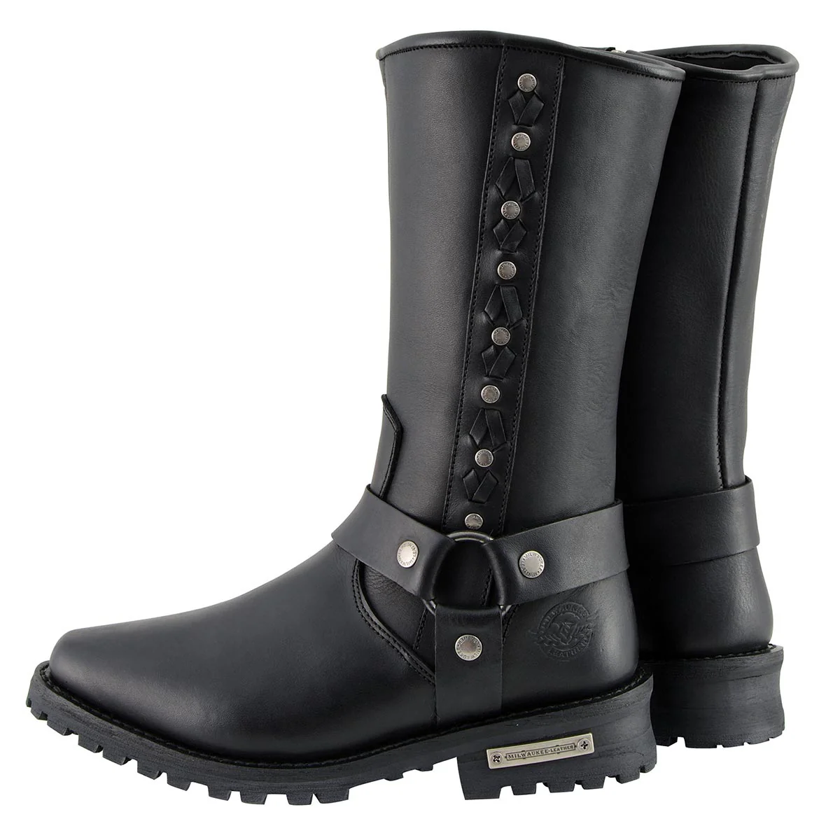 Milwaukee Leather Men's Black Leather Harness Motorcycle Boots with Braid and Riveted Details MBM9025 6 Milwaukee Leather Men's Black Leather Harness Motorcycle Boots with Braid and Riveted Details MBM9025