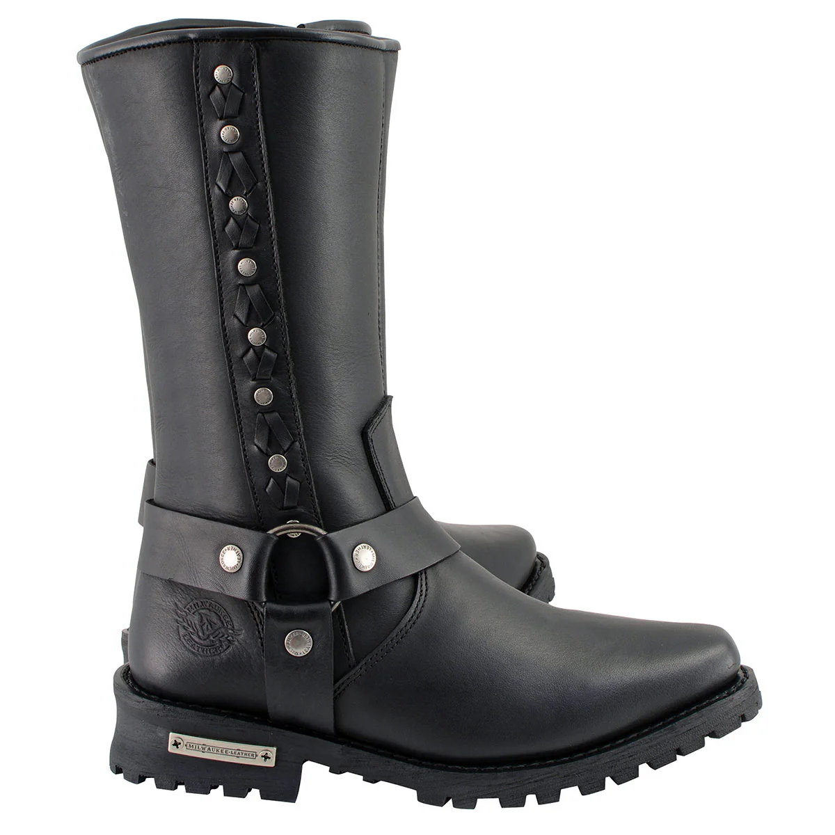 Milwaukee Leather Men's Black Leather Harness Motorcycle Boots with Braid and Riveted Details MBM9025 9 Milwaukee Leather Men's Black Leather Harness Motorcycle Boots with Braid and Riveted Details MBM9025