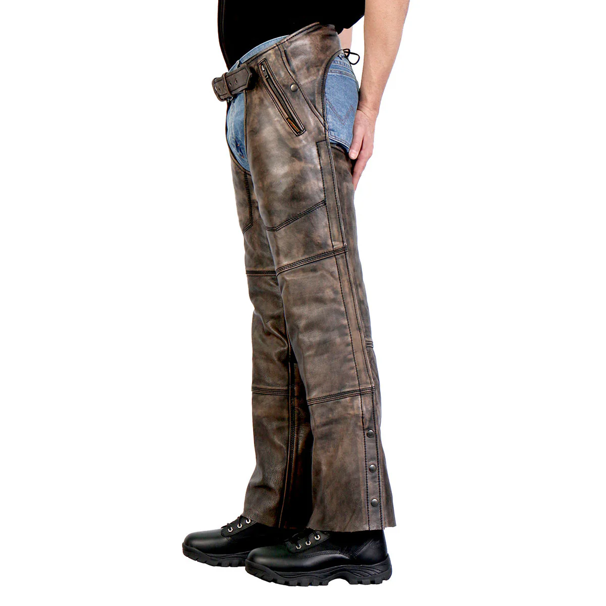 Hot Leathers CHM1008 Unisex Distressed Brown Premium Motorcycle Leather Chaps 2 Hot Leathers CHM1008 Unisex Distressed Brown Premium Motorcycle Leather Chaps