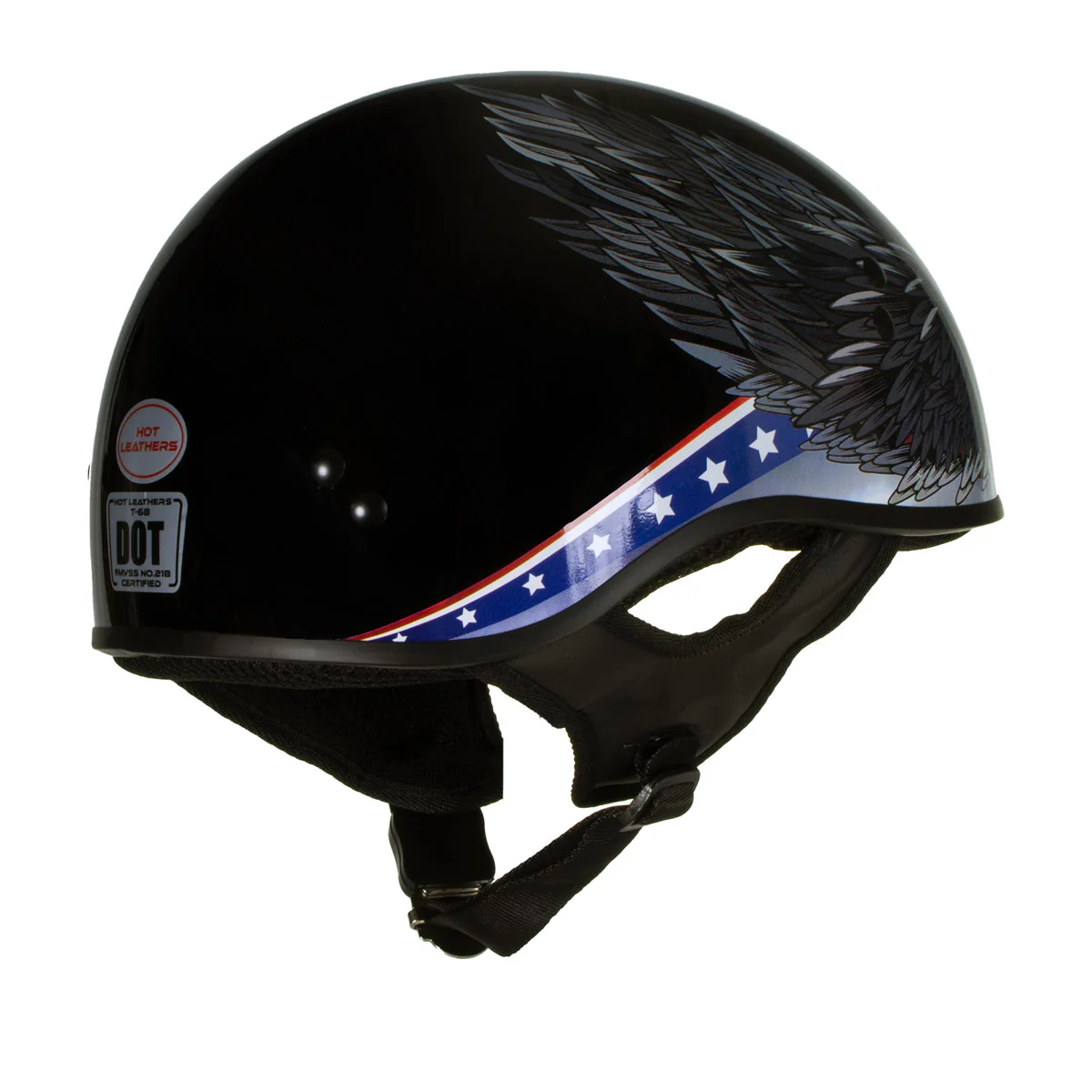 Hot Leathers HLT68 Eagle Black Advanced DOT Approved Motorcycle Skull Cap Half Helmet Biker 8 Hot Leathers HLT68 Eagle Black Advanced DOT Approved Motorcycle Skull Cap Half Helmet Biker