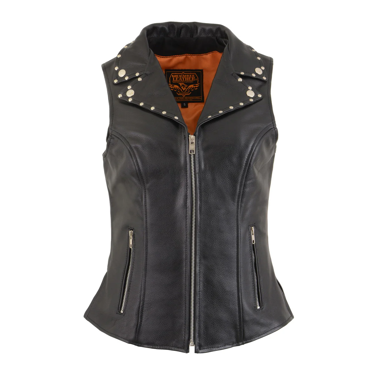 Milwaukee Leather MLL4503 Women's Black V-Neck Leather Classic Motorcycle Rider Vest w/ Riveted Lapel Collar 8 Milwaukee Leather MLL4503 Women's Black V-Neck Leather Classic Motorcycle Rider Vest w/ Riveted Lapel Collar