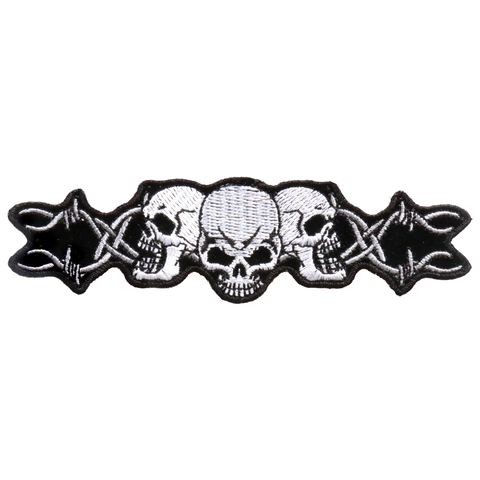 Hot Leathers PPA1052 Barbed Wire Skull Trio Patch 5" x 1" 1 Hot Leathers PPA1052 Barbed Wire Skull Trio Patch 5" x 1"