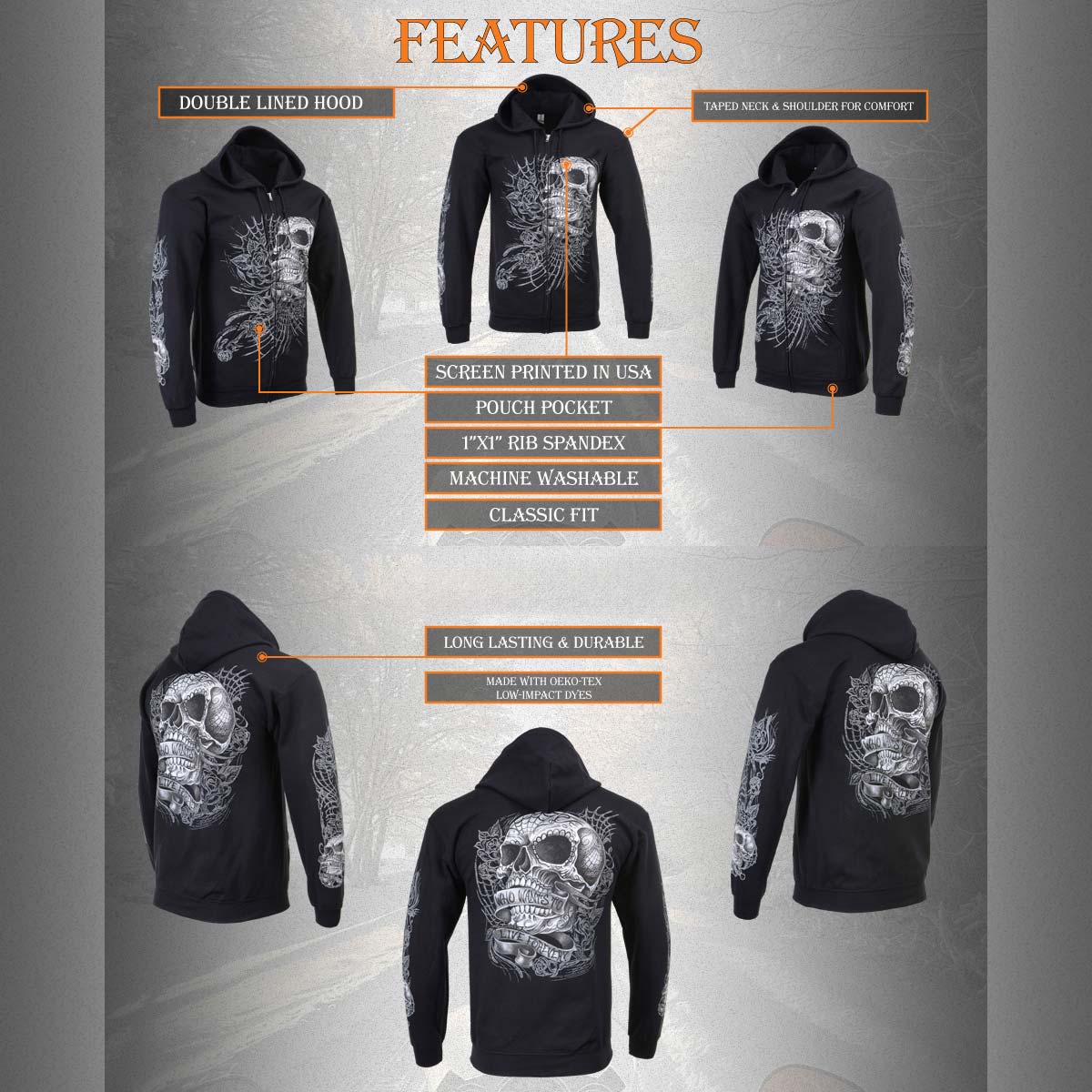 Milwaukee Leather MPMH118004 Men’s ‘Sweet Demise’ Black Hoodie with Zipper Closure 17 Milwaukee Leather MPMH118004 Men’s ‘Sweet Demise’ Black Hoodie with Zipper Closure