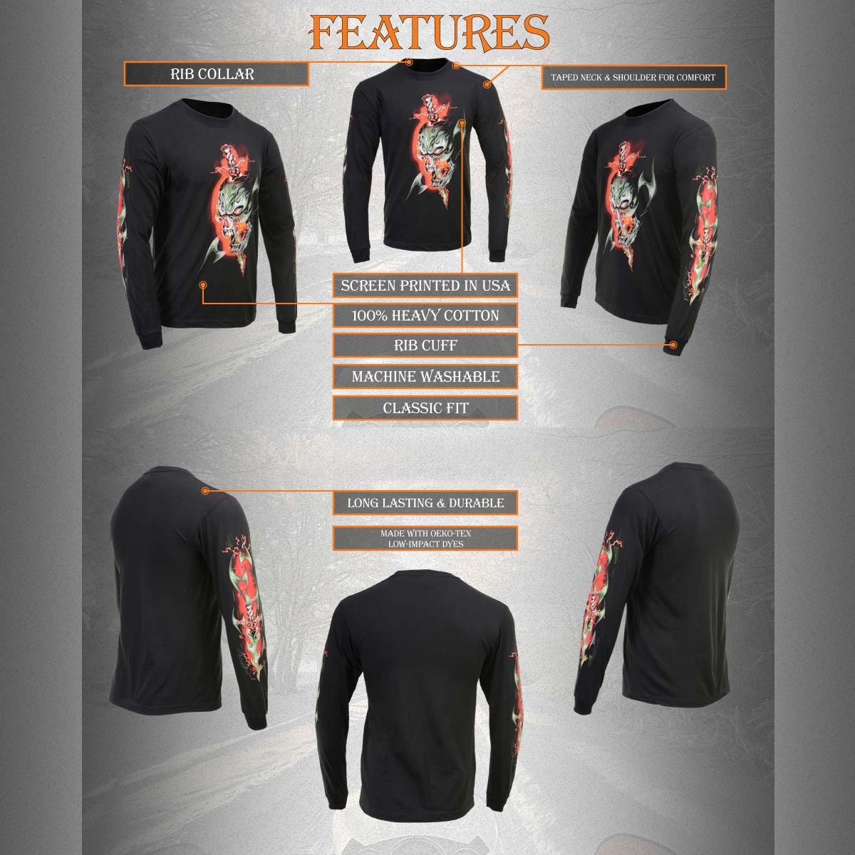 Milwaukee Leather MPMH117005 Men’s ‘Electric Skull’ Long Sleeve Black T-Shirt 19 Milwaukee Leather MPMH117005 Men’s ‘Electric Skull’ Long Sleeve Black T-Shirt