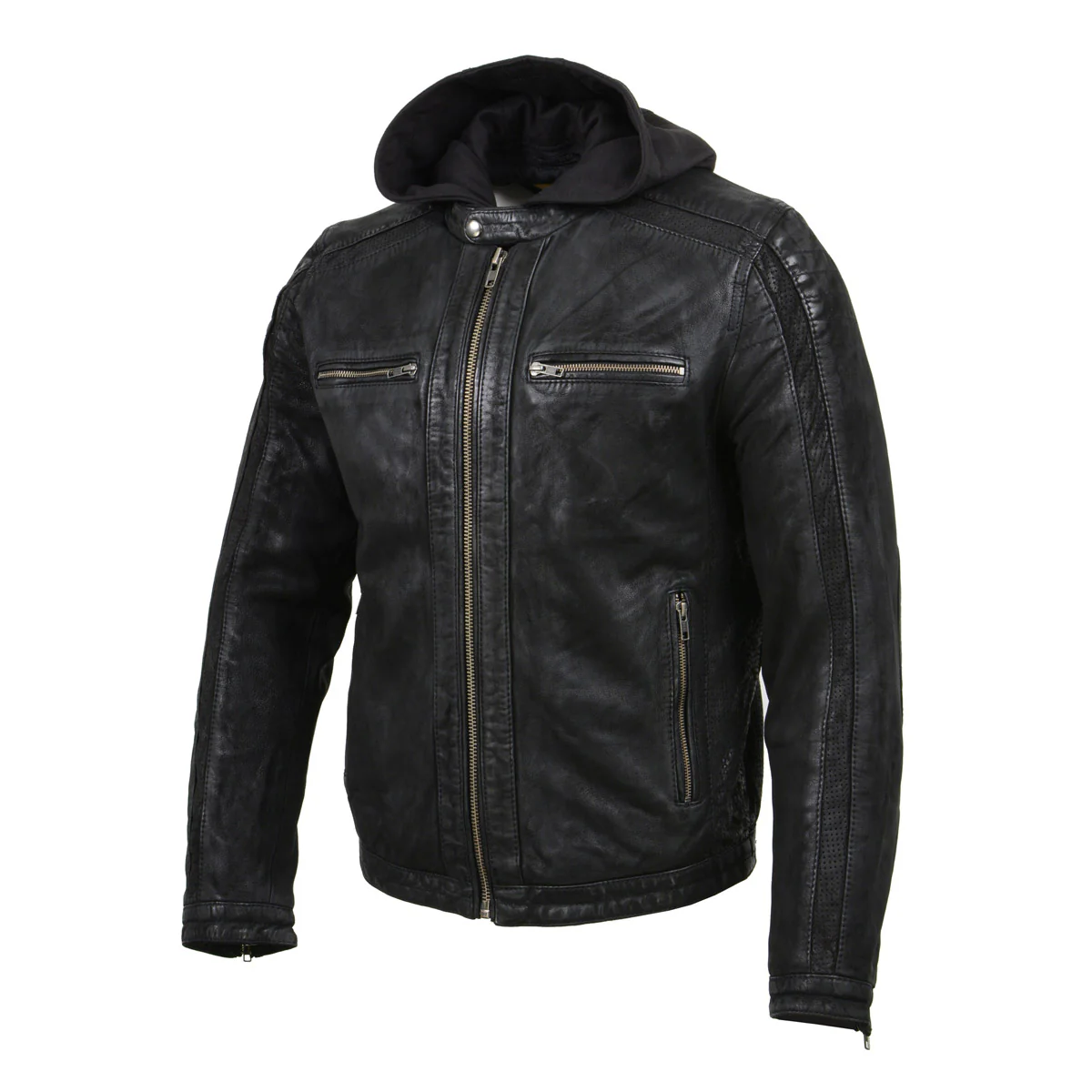 Milwaukee Leather Vintage SFM1807 Men's Black Premium Leather Hooded Jacket 5 Milwaukee Leather Vintage SFM1807 Men's Black Premium Leather Hooded Jacket