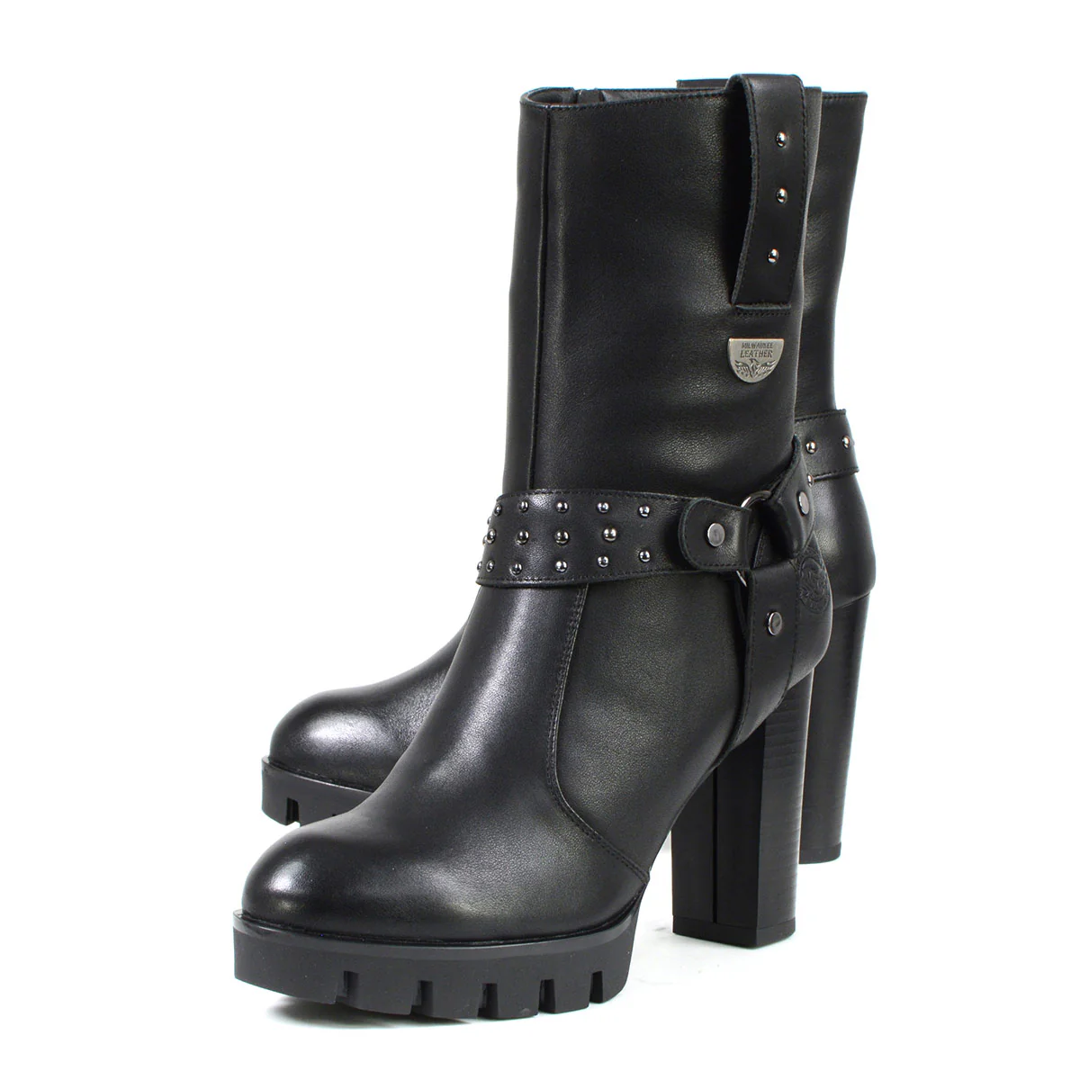 Milwaukee Leather MBL9303 Women's Classic Black Leather Casual Fashion Boots with Block Heel 4 Milwaukee Leather MBL9303 Women's Classic Black Leather Casual Fashion Boots with Block Heel
