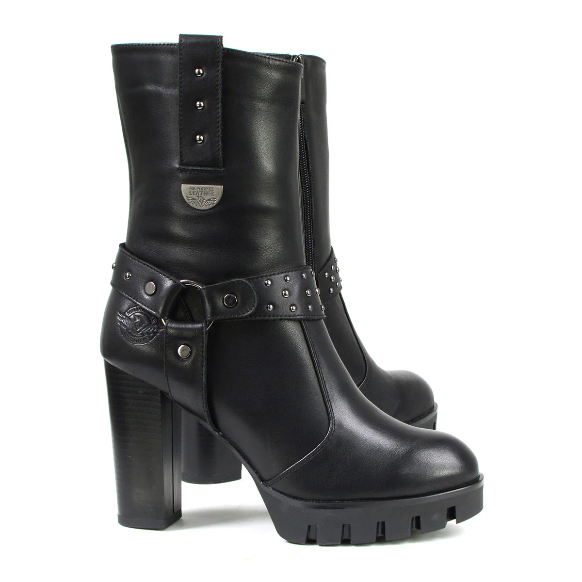 Milwaukee Leather MBL9303 Women's Classic Black Leather Casual Fashion Boots with Block Heel 8 Milwaukee Leather MBL9303 Women's Classic Black Leather Casual Fashion Boots with Block Heel