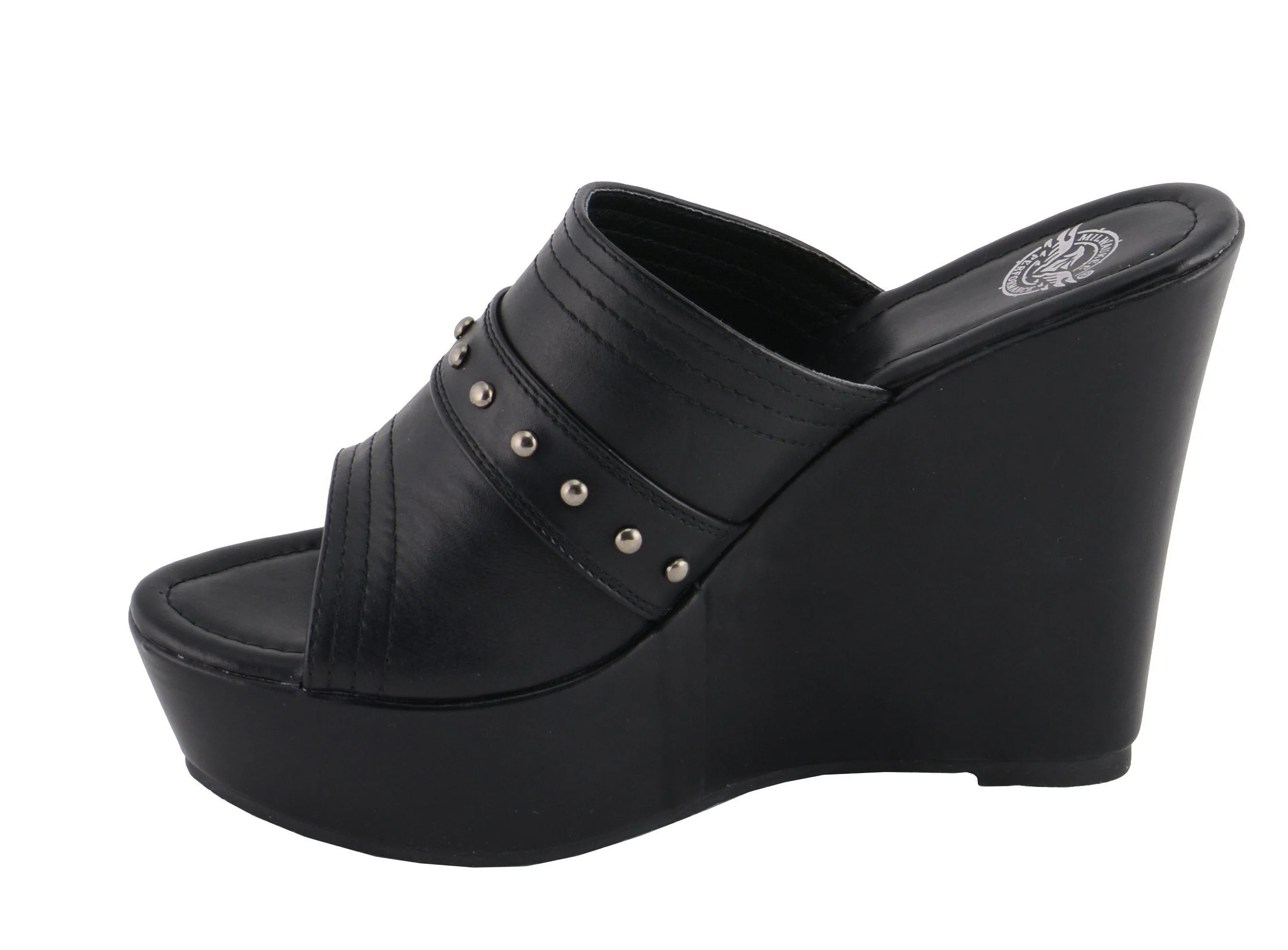 Milwaukee Leather MBL9408 Women's Black Open Toe Fashion Casual Platform Wedges with Rivet Details 10 Milwaukee Leather MBL9408 Women's Black Open Toe Fashion Casual Platform Wedges with Rivet Details