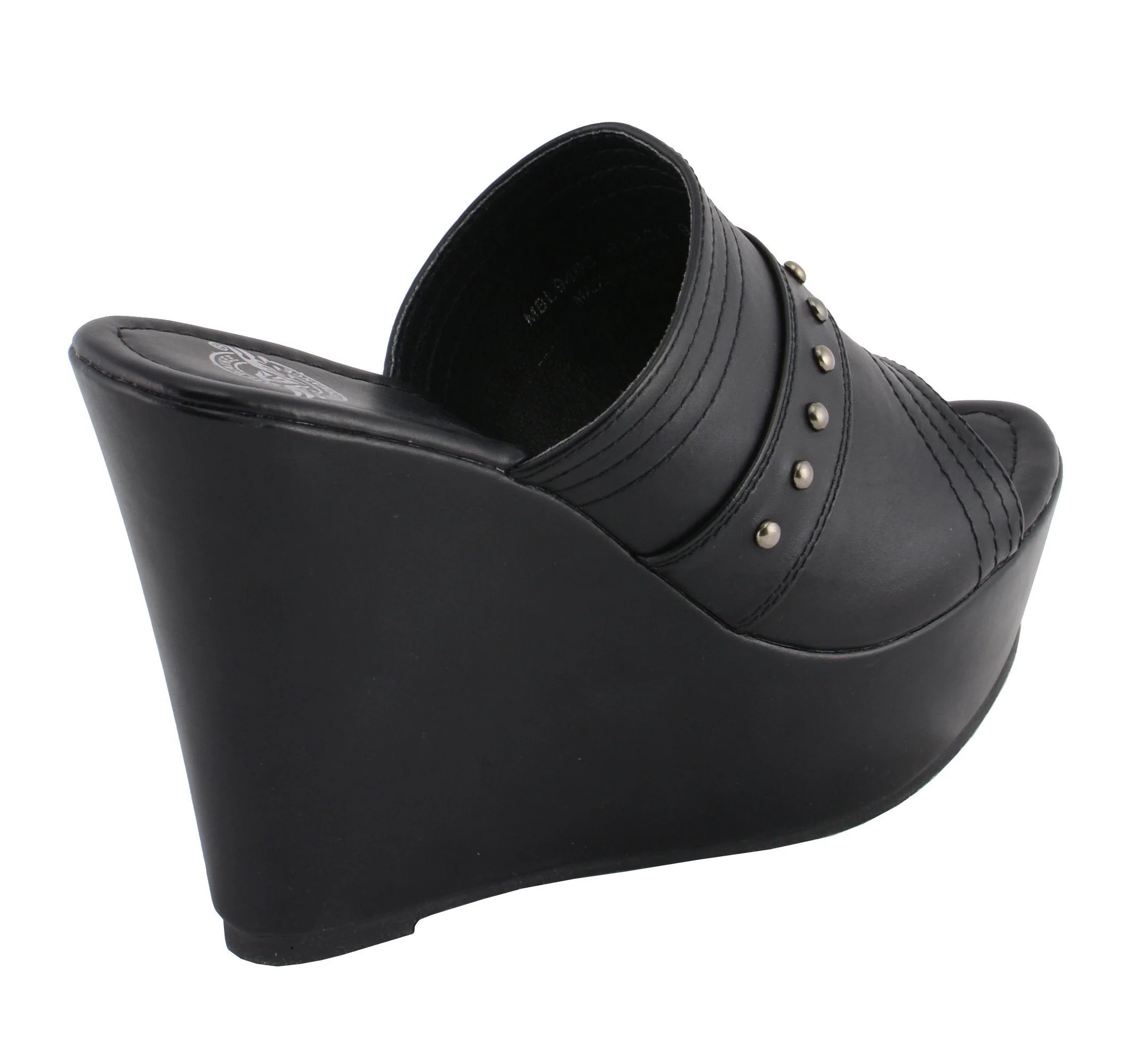 Milwaukee Leather MBL9408 Women's Black Open Toe Fashion Casual Platform Wedges with Rivet Details 2 Milwaukee Leather MBL9408 Women's Black Open Toe Fashion Casual Platform Wedges with Rivet Details