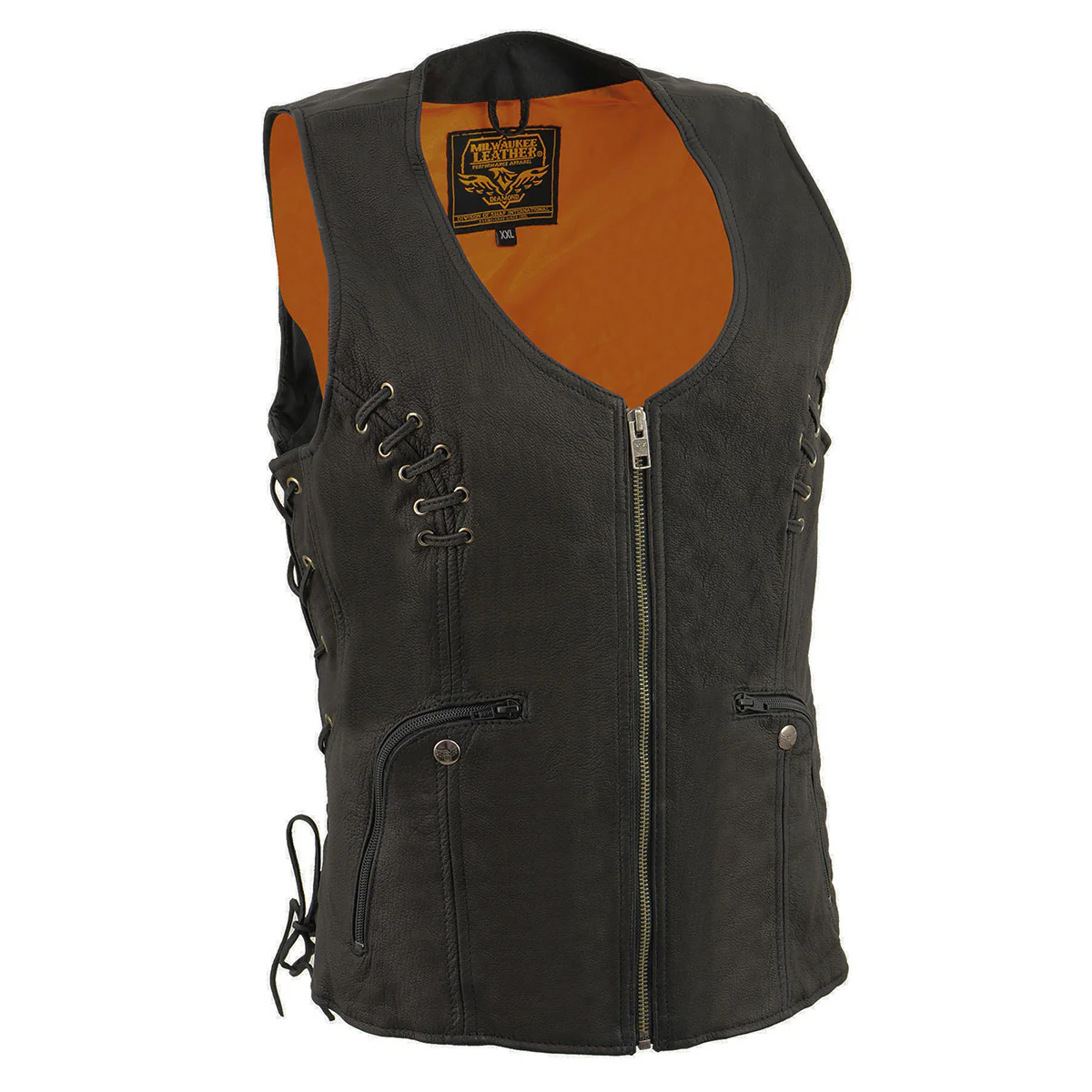 Milwaukee Leather Women's Classic V-Neck Black Leather Motorcycle Rider Vest w/ Adjustable Side Laces MLL4575 10 Milwaukee Leather Women's Classic V-Neck Black Leather Motorcycle Rider Vest w/ Adjustable Side Laces MLL4575