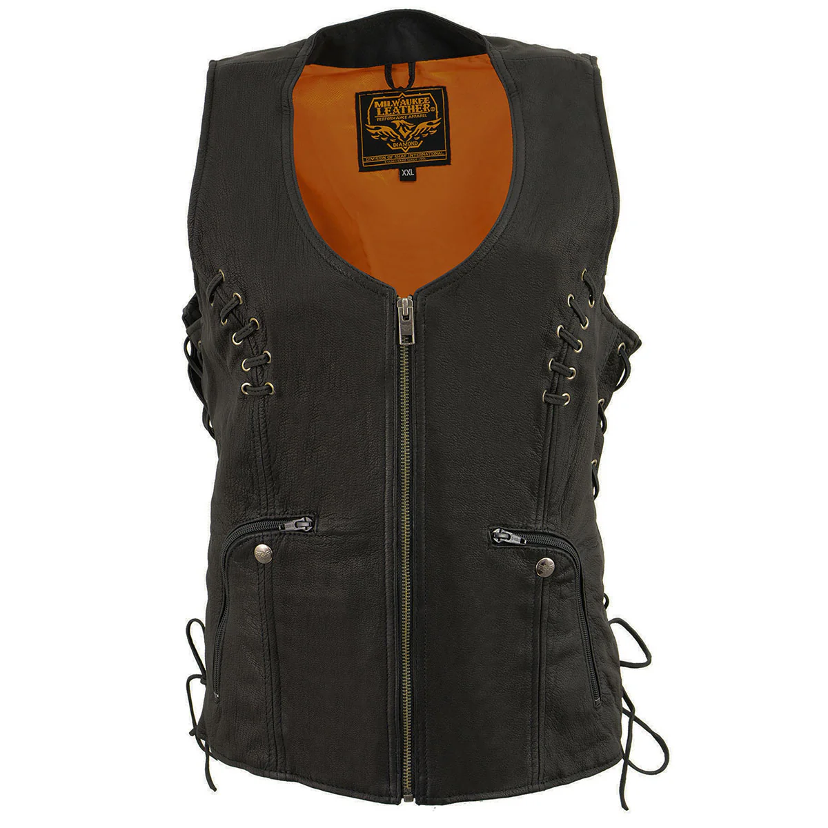 Milwaukee Leather Women's Classic V-Neck Black Leather Motorcycle Rider Vest w/ Adjustable Side Laces MLL4575 18 Milwaukee Leather Women's Classic V-Neck Black Leather Motorcycle Rider Vest w/ Adjustable Side Laces MLL4575