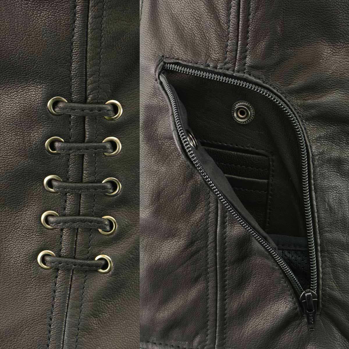 Milwaukee Leather Women's Classic V-Neck Black Leather Motorcycle Rider Vest w/ Adjustable Side Laces MLL4575 5 Milwaukee Leather Women's Classic V-Neck Black Leather Motorcycle Rider Vest w/ Adjustable Side Laces MLL4575