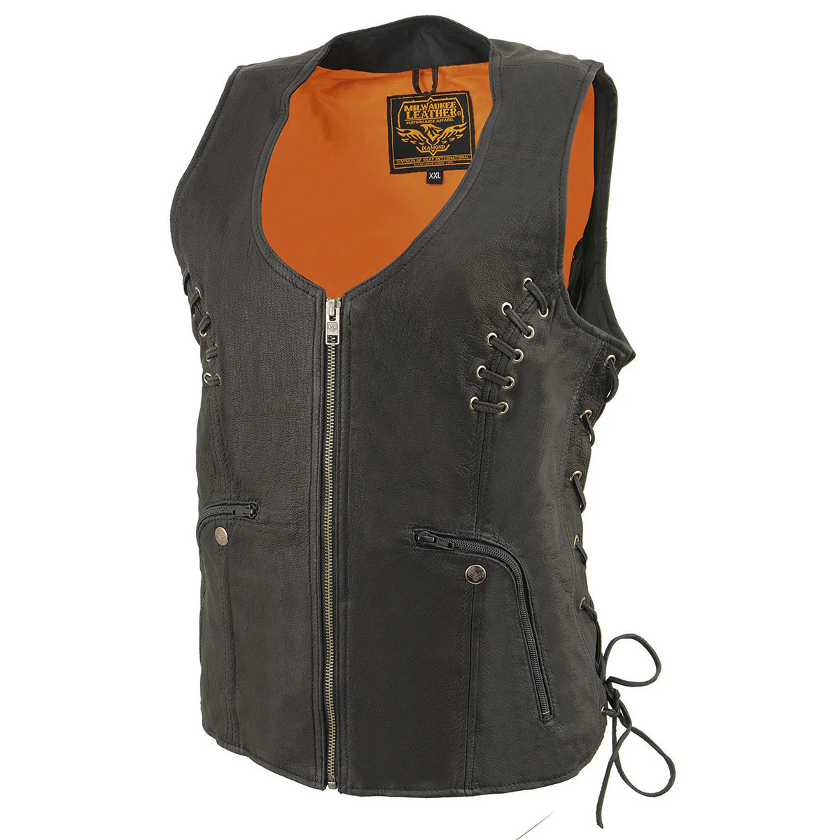 Milwaukee Leather Women's Classic V-Neck Black Leather Motorcycle Rider Vest w/ Adjustable Side Laces MLL4575 8 Milwaukee Leather Women's Classic V-Neck Black Leather Motorcycle Rider Vest w/ Adjustable Side Laces MLL4575