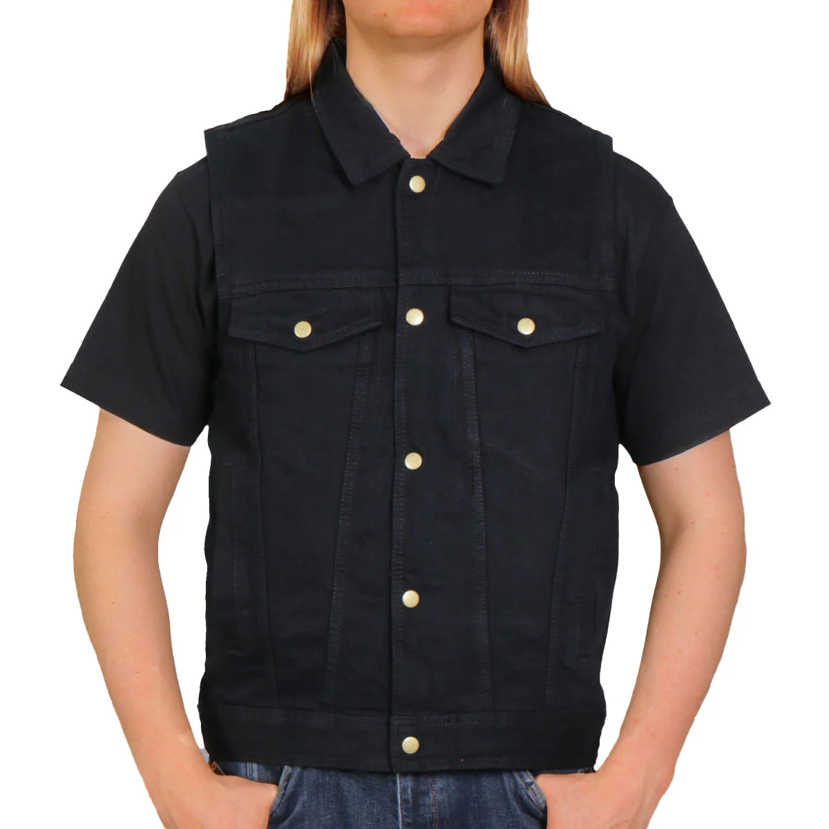 Hot Leathers VSM6002 Men's Black Denim Vest 1 Hot Leathers VSM6002 Men's Black Denim Vest