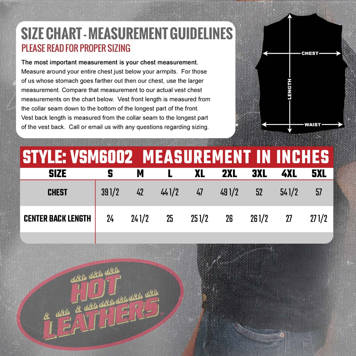 Hot Leathers VSM6002 Men's Black Denim Vest 3 Hot Leathers VSM6002 Men's Black Denim Vest