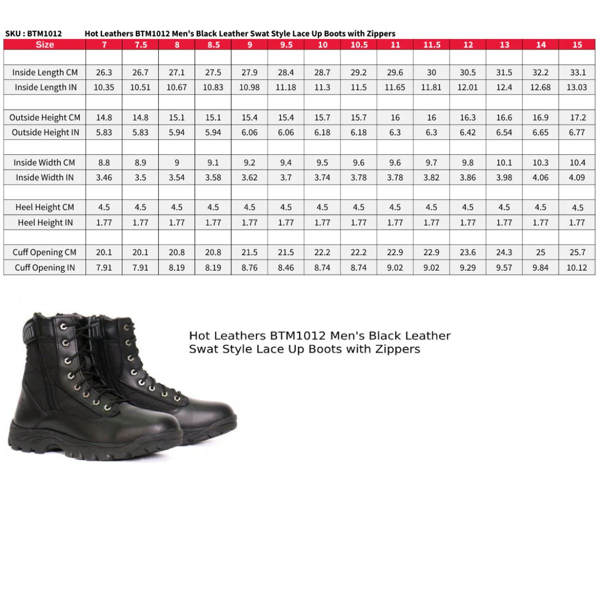 Hot Leathers BTM1012 Men's Black Leather Swat Style Lace Up Boots with Zippers 3 Hot Leathers BTM1012 Men's Black Leather Swat Style Lace Up Boots with Zippers