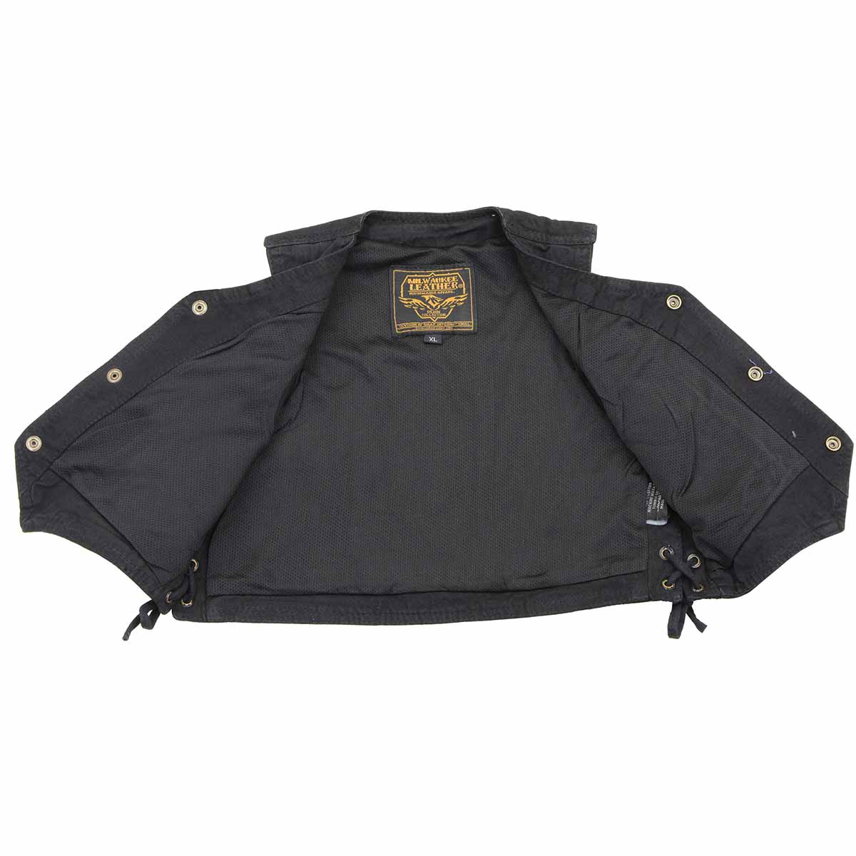 Milwaukee Leather MDK3900 Kids Classic Black Denim Side Lace Vest 2 Milwaukee Leather MDK3900 Kids Classic Black Denim Side Lace Vest