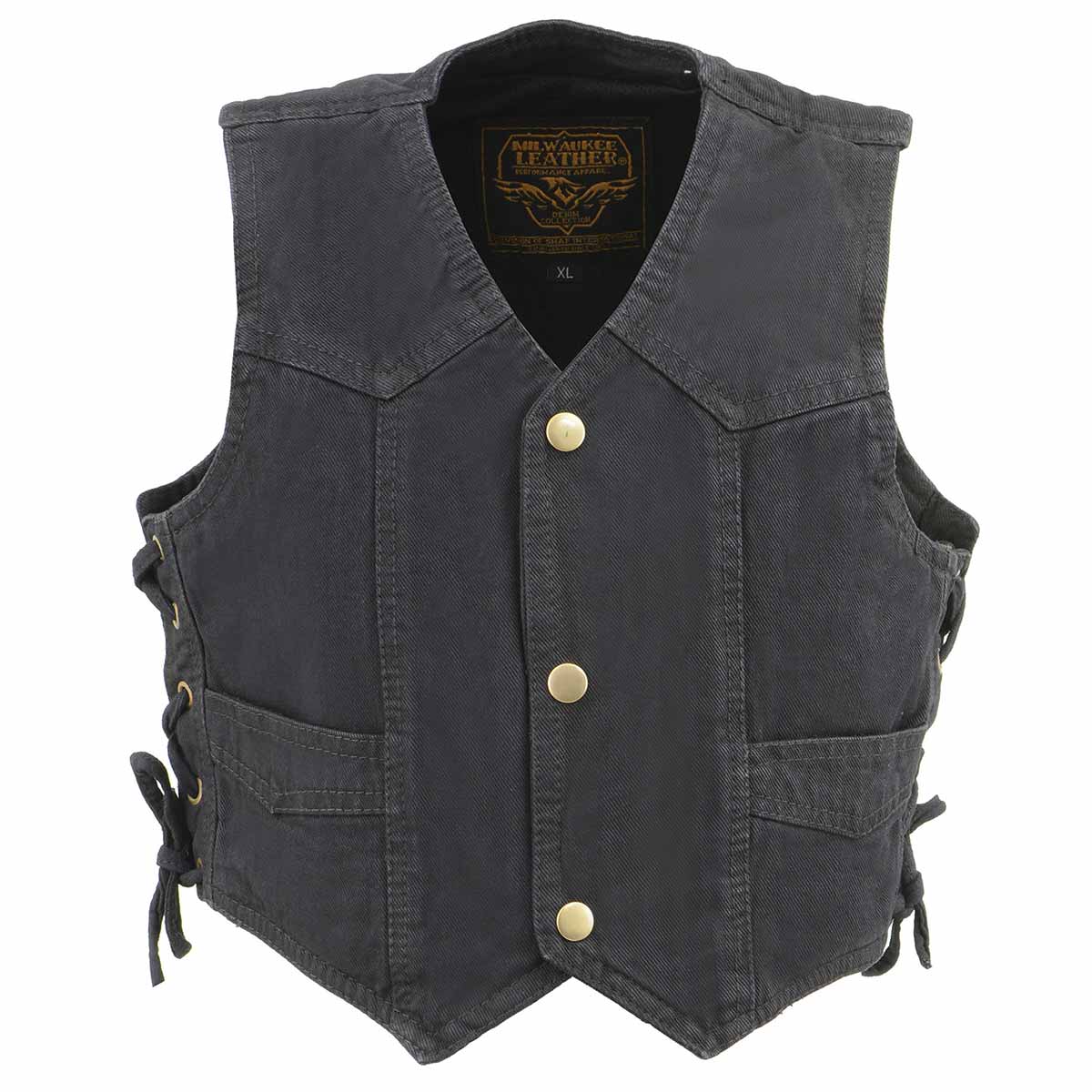 Milwaukee Leather MDK3900 Kids Classic Black Denim Side Lace Vest 6 Milwaukee Leather MDK3900 Kids Classic Black Denim Side Lace Vest