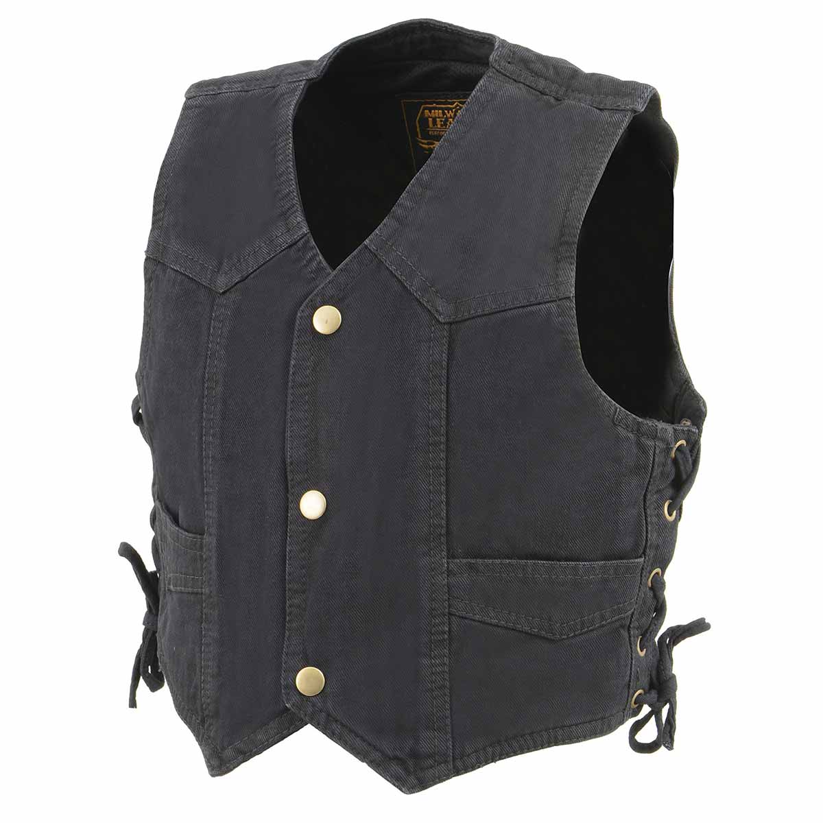 Milwaukee Leather MDK3900 Kids Classic Black Denim Side Lace Vest 7 Milwaukee Leather MDK3900 Kids Classic Black Denim Side Lace Vest