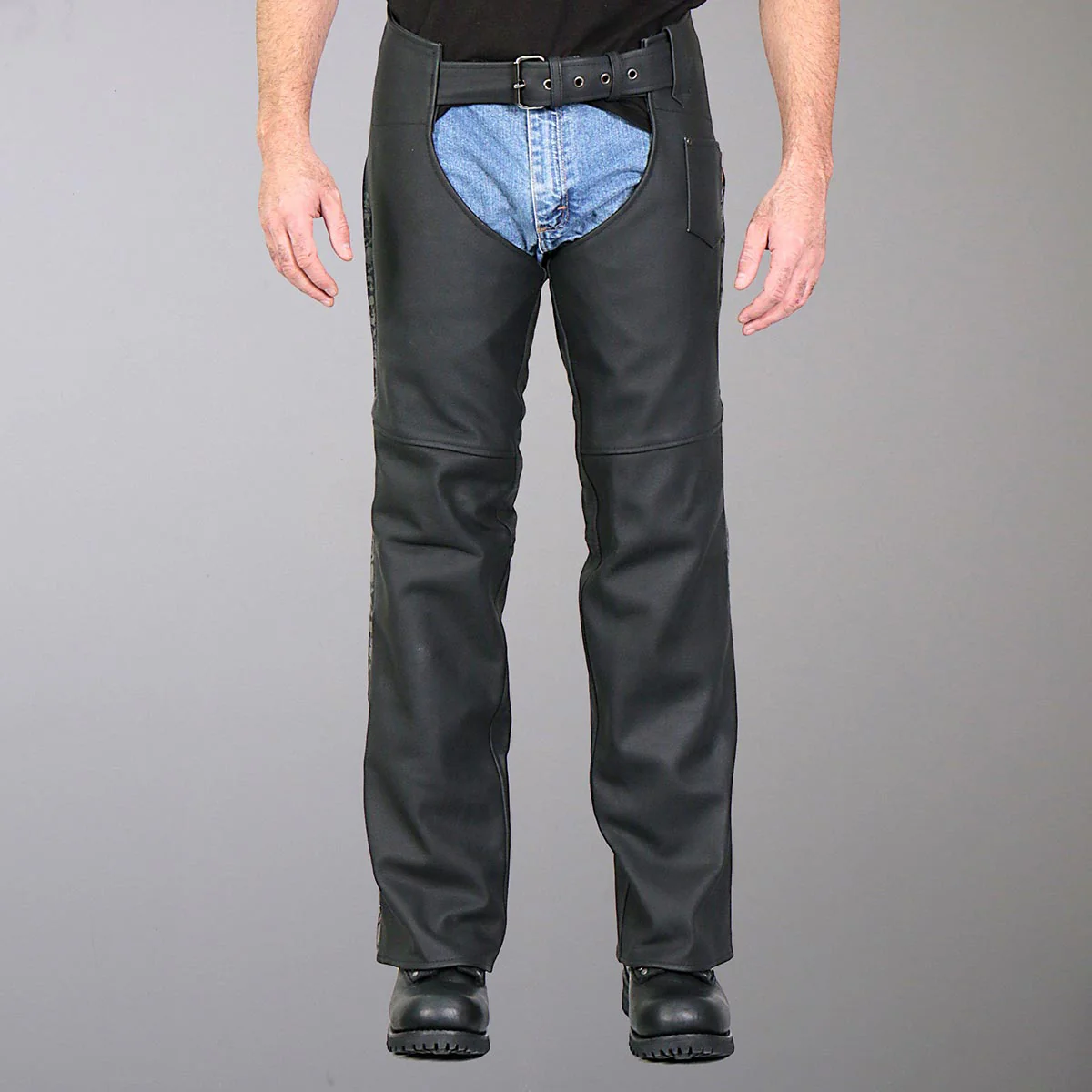 Hot Leathers CHM2001 Men’s Matte Black Leather Chaps with Ancient Skull Artwork 3 Hot Leathers CHM2001 Men’s Matte Black Leather Chaps with Ancient Skull Artwork
