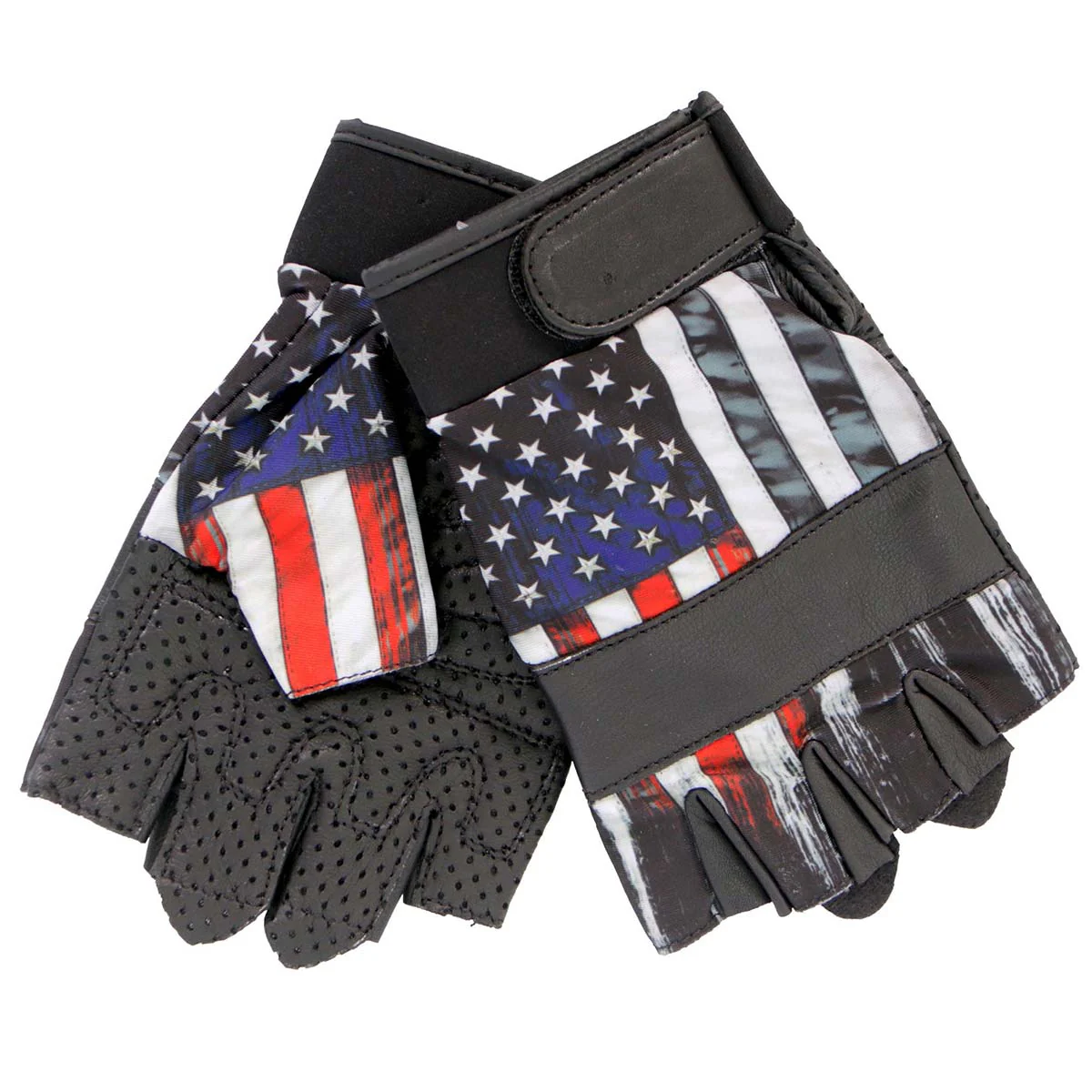 Hot Leathers GVM3008 Uni-Sex Black 'Heartbeat USA Flag' Fingerless Leather Gloves 1 Hot Leathers GVM3008 Uni-Sex Black 'Heartbeat USA Flag' Fingerless Leather Gloves