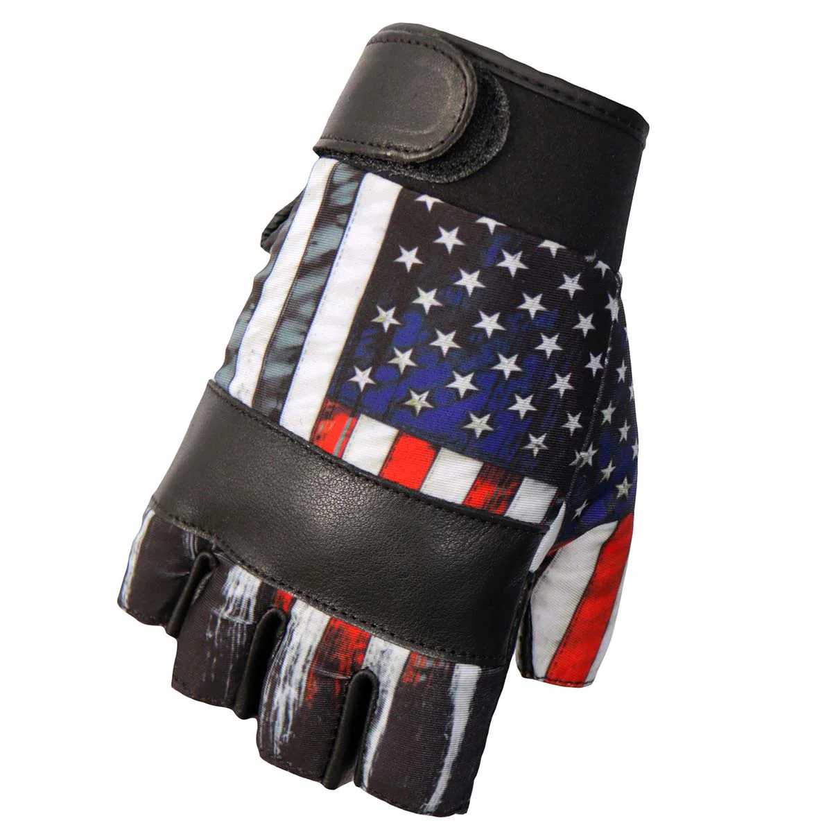 Hot Leathers GVM3008 Uni-Sex Black 'Heartbeat USA Flag' Fingerless Leather Gloves 2 Hot Leathers GVM3008 Uni-Sex Black 'Heartbeat USA Flag' Fingerless Leather Gloves