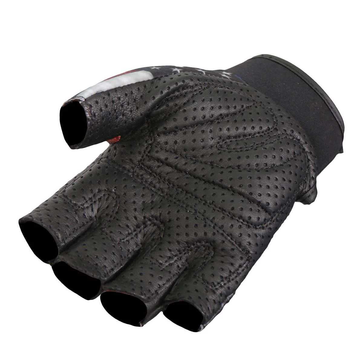 Hot Leathers GVM3008 Uni-Sex Black 'Heartbeat USA Flag' Fingerless Leather Gloves 4 Hot Leathers GVM3008 Uni-Sex Black 'Heartbeat USA Flag' Fingerless Leather Gloves